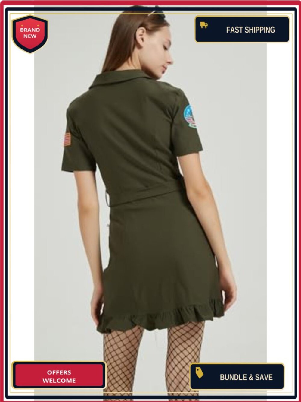 EBYTOP Women's Pilot Flight Costume Dress Halloween Jumpsuit with Accessories - Picture 3 of 5